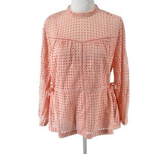 Point Sur Beautiful Blush Pink Lace Eyelet 100% Cotton Blouse L/S Sz 4 EUC